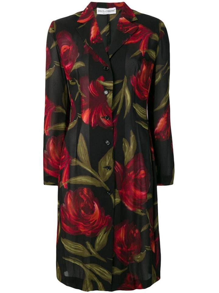 Dolce & Gabbana Vintage 1990's Floral Shirt Dress - Black