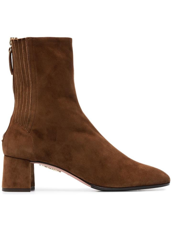 Aquazzura Camel Brown Saint Honore 50 Suede Ankle Boots