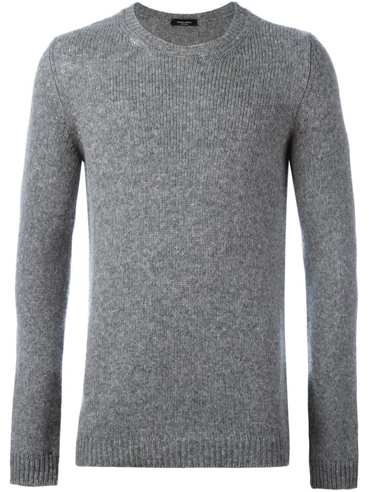 Roberto Collina Round Neck Pullover, Men's, Size: 48, Grey, Nylon/camel Hair/merino