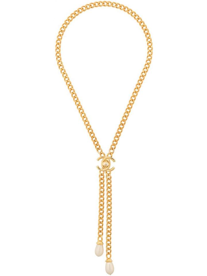 Chanel Pre-owned Cc Logos Pearl Pendant Necklace - Gold