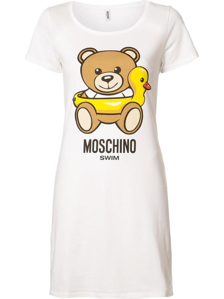 Moschino Teddy And Duck Print Dress, Women's, Size: Large, White, Cotton