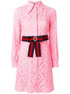 Gucci - Cluny Lace Dress With Web Waistband - Women - Silk/cotton/polyamide - 42, Pink/purple, Silk/cotton/polyamide
