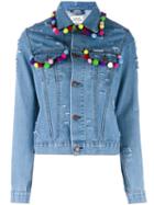 Forte Couture - Pompom Denim Jacket - Women - Cotton/polyester - Xs, Blue, Cotton/polyester