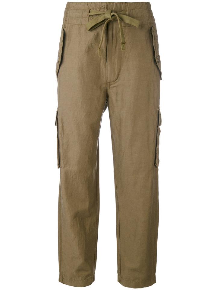 Vince - Tie-waist Cropped Trousers - Women - Cotton/linen/flax/cupro - S, Green, Cotton/linen/flax/cupro