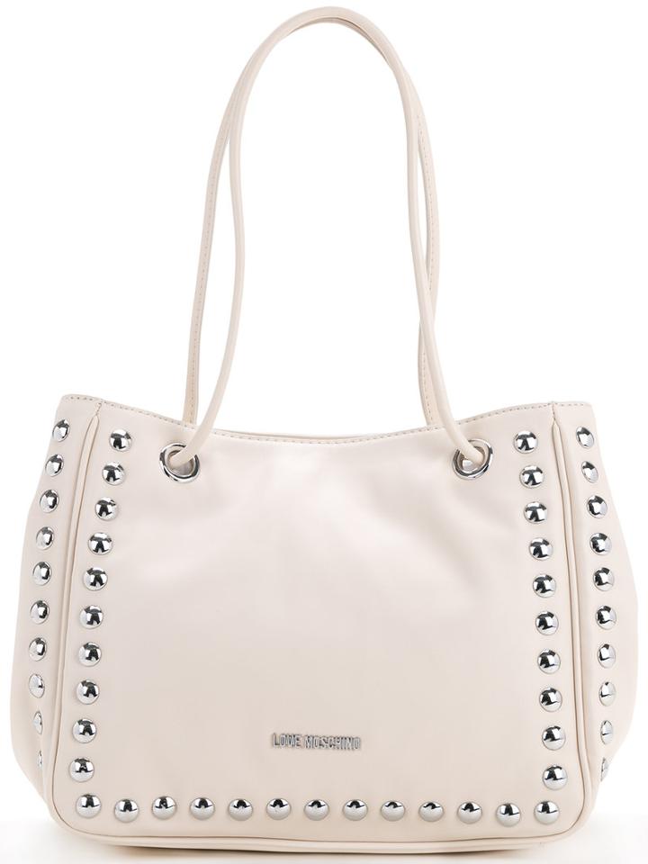 Love Moschino - Studded Logo Shoulder Bag - Women - Polyurethane - One Size, Nude/neutrals, Polyurethane