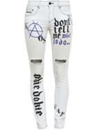 Filles A Papa Graffiti Print Distressed Jeans, Women's, Size: 26, White, Cotton/spandex/elastane
