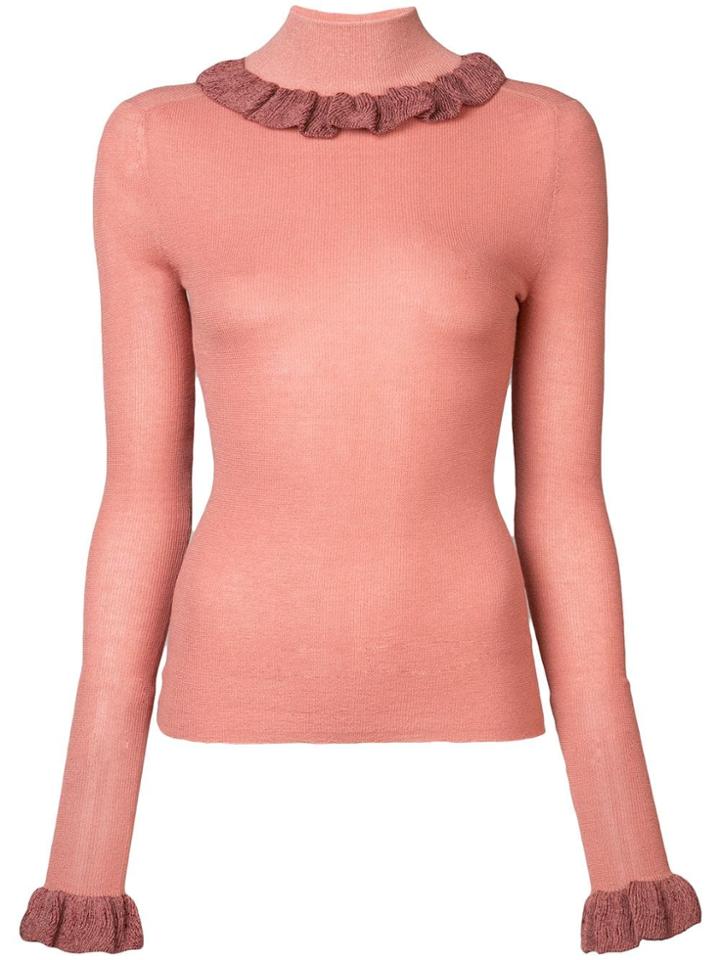 Jill Stuart Ruffled Collar Knit Sweater - Pink & Purple