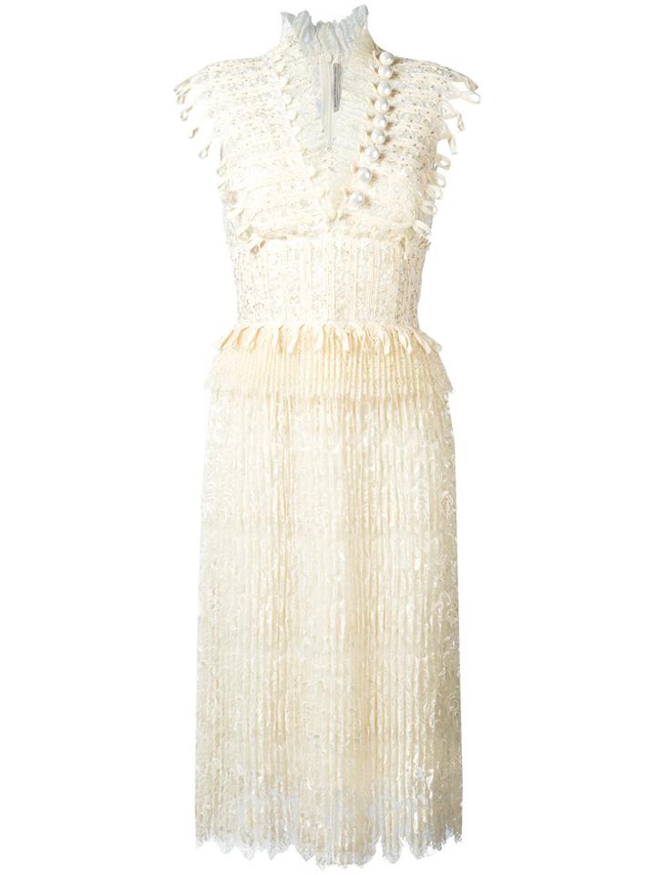 Ermanno Scervino V-neck Fringed Midi Dress - White