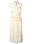 Ermanno Scervino V-neck Fringed Midi Dress - White