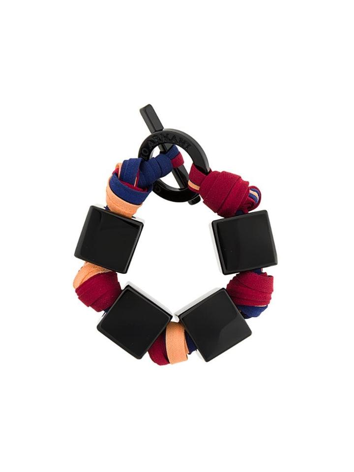 Giorgio Armani Pre-owned Square Charm Woven Bracelet - Black