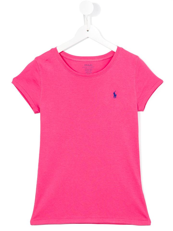 Ralph Lauren Kids Embroidered Logo T-shirt, Girl's, Size: 14 Yrs, Pink/purple