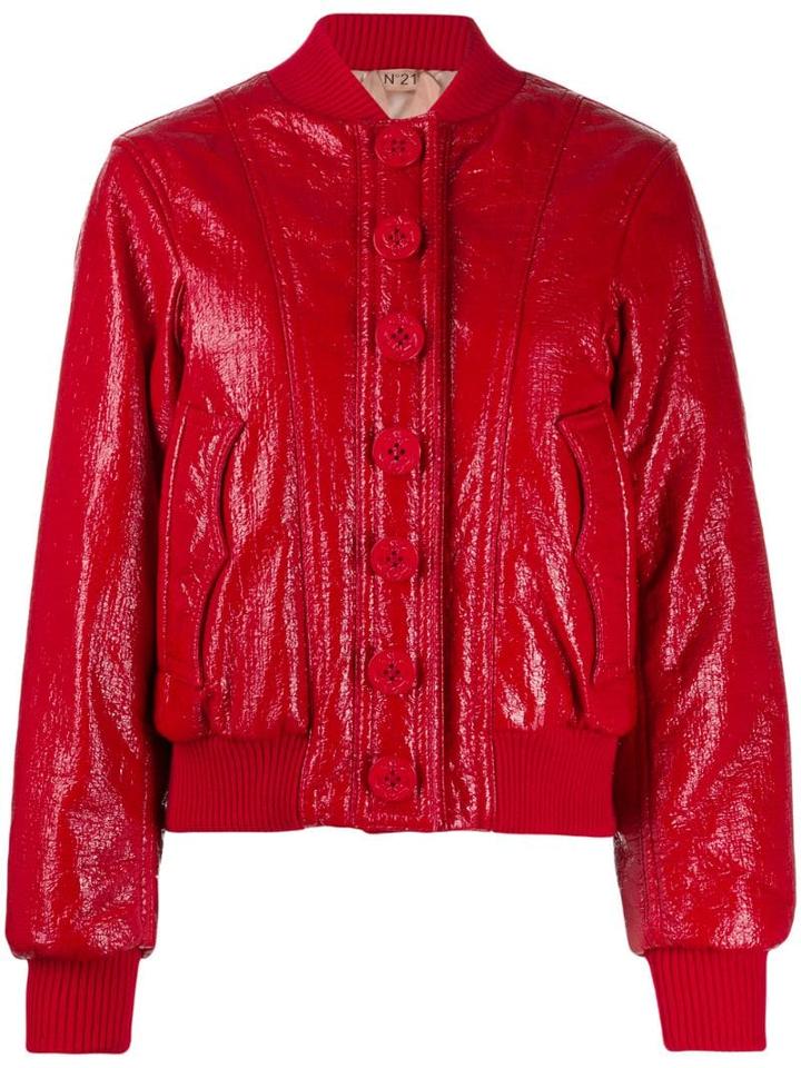 Nº21 Shiny Bomber Jacket - Red