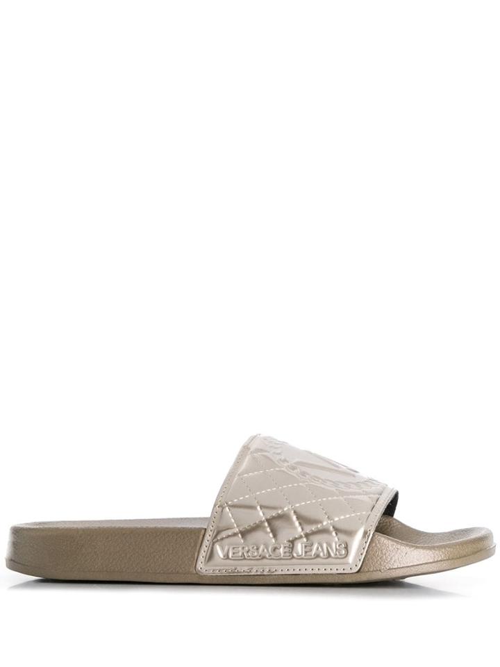 Versace Jeans Embossed Logo Slides - Gold