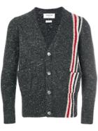 Thom Browne Intarsia Stripe Mohair Tweed Classic V-neck Cardigan -