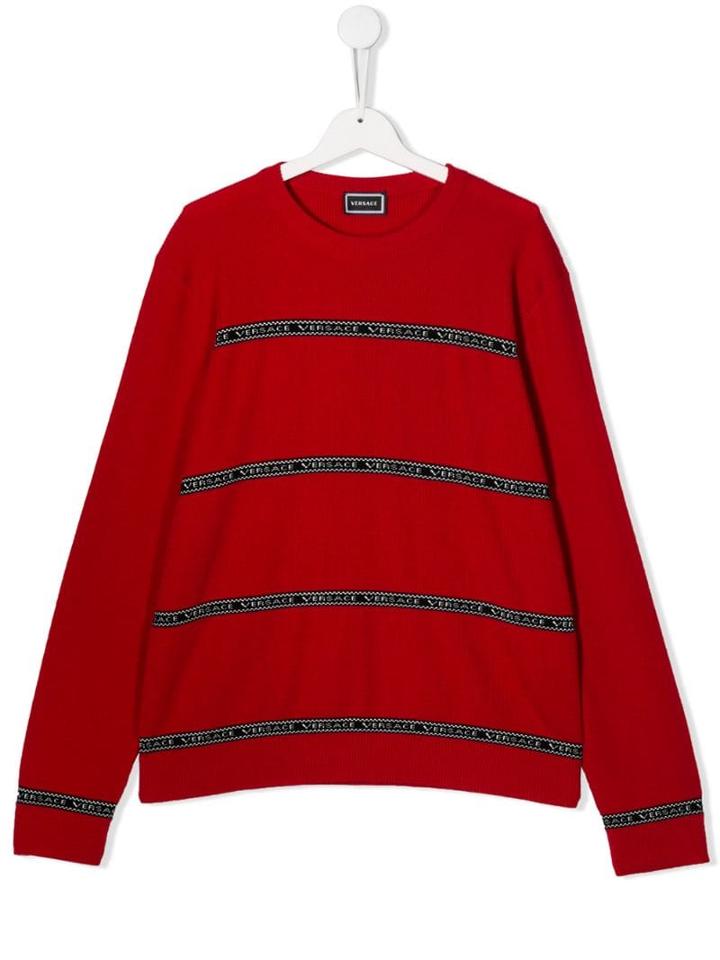 Young Versace Teen Branded Stripe Jumper - Red