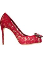 Dolce & Gabbana Embellished Lace Pumps, Women's, Size: 39, Red, Cotton/leather
