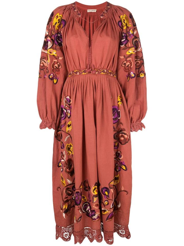 Ulla Johnson Embroidered Flower Dess - Orange