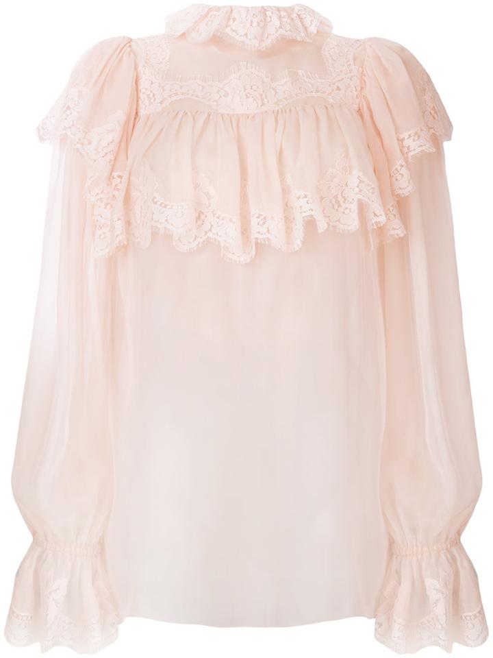 Dolce & Gabbana Ruffled Lace Blouse - Pink & Purple