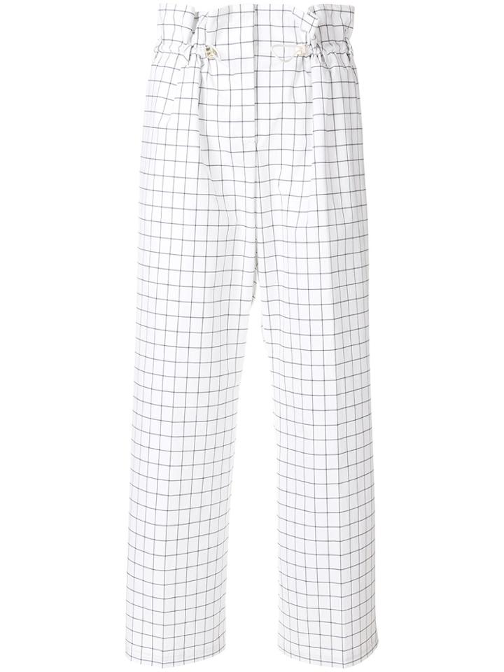 Via Masini 80 Grid Pattern Cropped Trousers - White