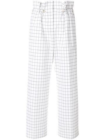 Via Masini 80 Grid Pattern Cropped Trousers - White