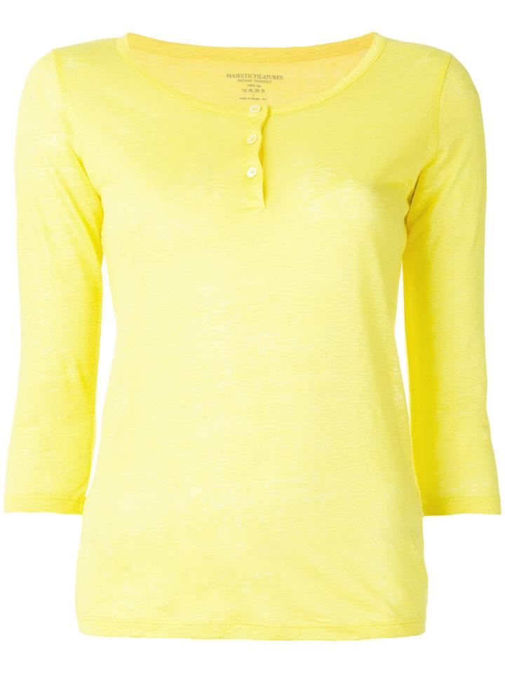 Majestic Filatures Henley Longsleeved T-shirt, Women's, Size: 2, Yellow/orange, Linen/flax