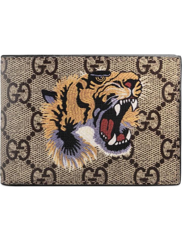 Gucci Tiger Print Gg Supreme Wallet - Neutrals
