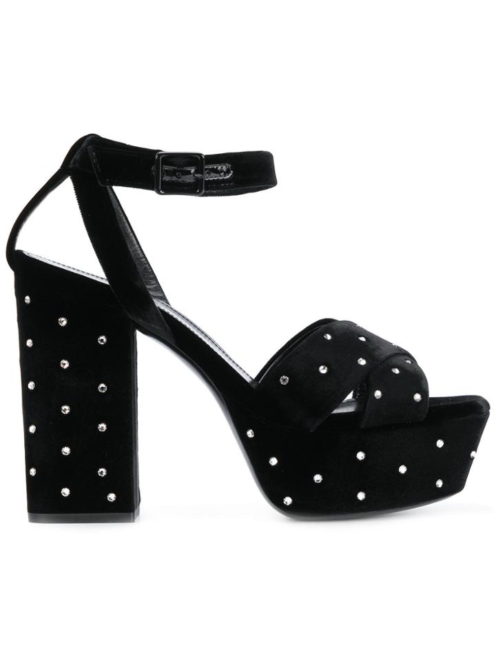 Saint Laurent Farrah 80 Rhinestone Crisscross Sandals - Black