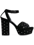 Saint Laurent Farrah 80 Rhinestone Crisscross Sandals - Black