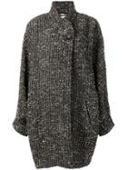 Fendi Pre-owned Tweed Wrap Coat - Black