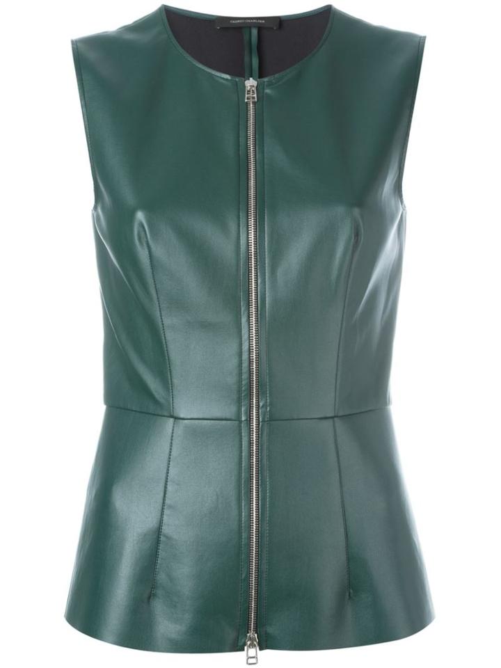 Cédric Charlier Raw Edge Zipped Top, Women's, Size: 44, Green, Polyester/polyurethane/rayon