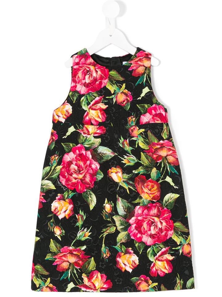 Dolce & Gabbana Kids - Rose Print Brocade Dress - Kids - Silk/cotton/viscose - 4 Yrs, Black