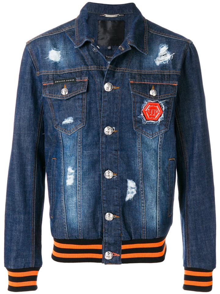 Philipp Plein Skull Print Denim Jacket - Blue
