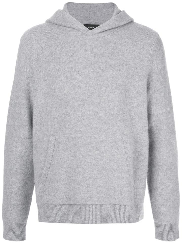 Vince Fine Knit Pullover Hoodie - Grey