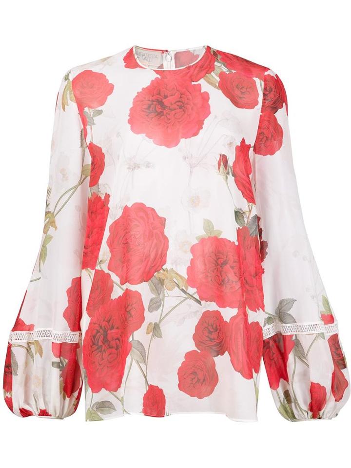 Giambattista Valli Floral Print Blouse, Women's, Size: 38, White, Silk