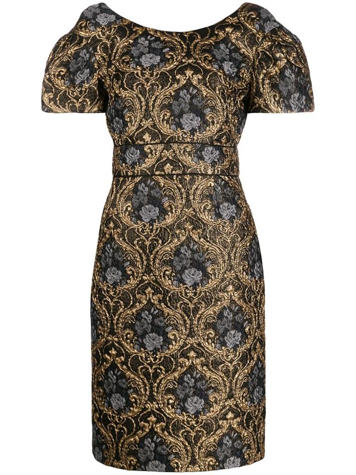 Paule Ka Baroque-print Midi Dress - Gold