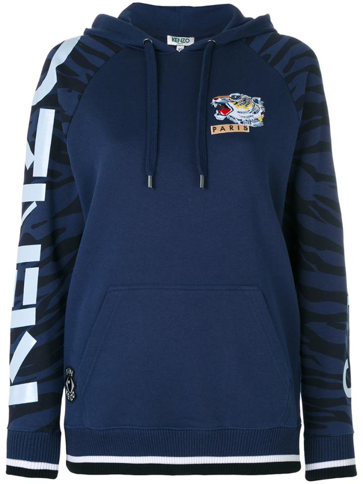 Kenzo Flying Tiger Embroidered Hoodie - Blue
