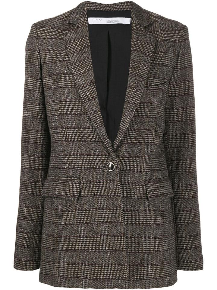 Iro Houndstooth Check Longline Blazer - Brown