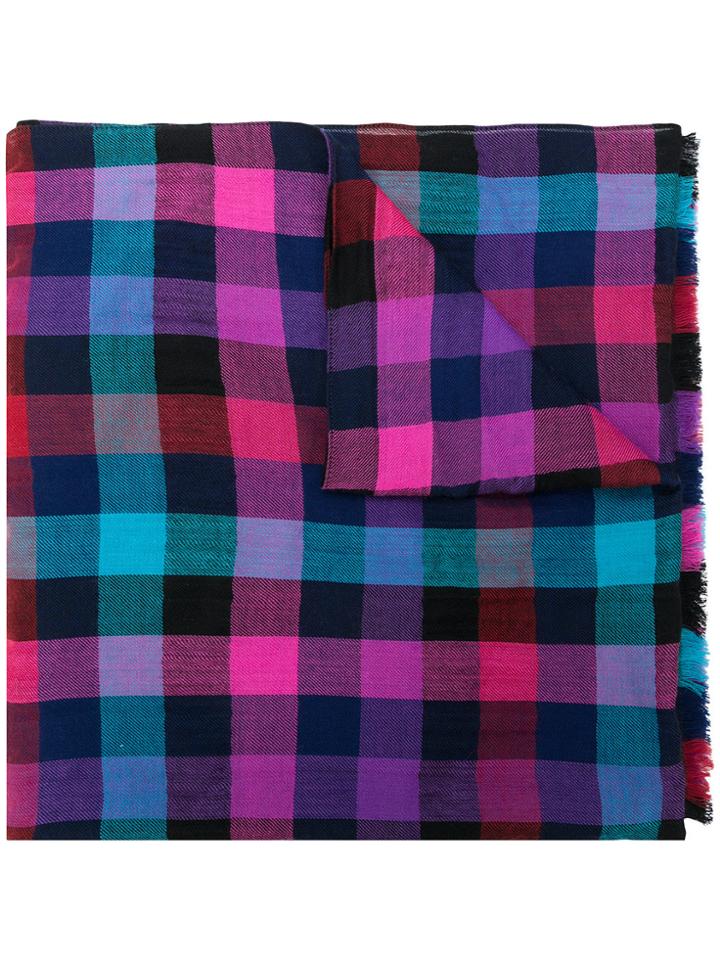 Etro Printed Check Scarf - Blue