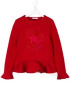 Miss Blumarine Embroidered Ruffled Sweatshirt