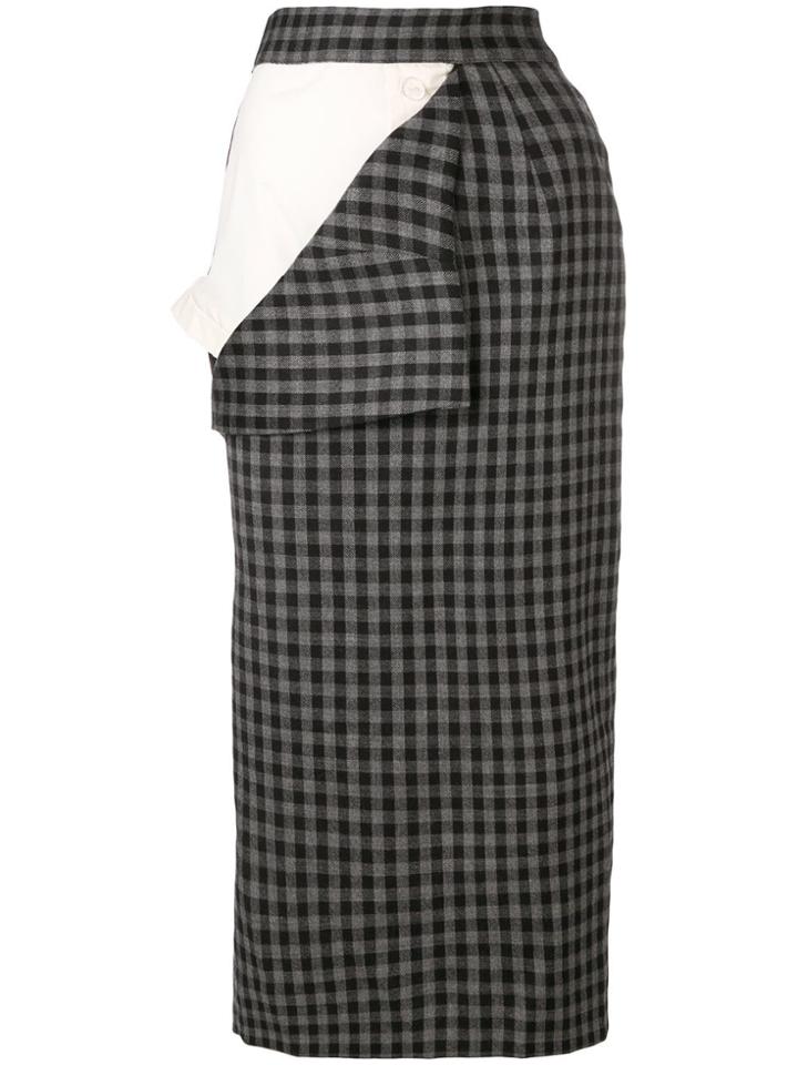 Seen Check Print Foldover Skirt - Grey