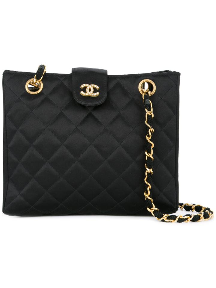 Chanel Vintage Rhinestone Cc Quilted Bag - Black