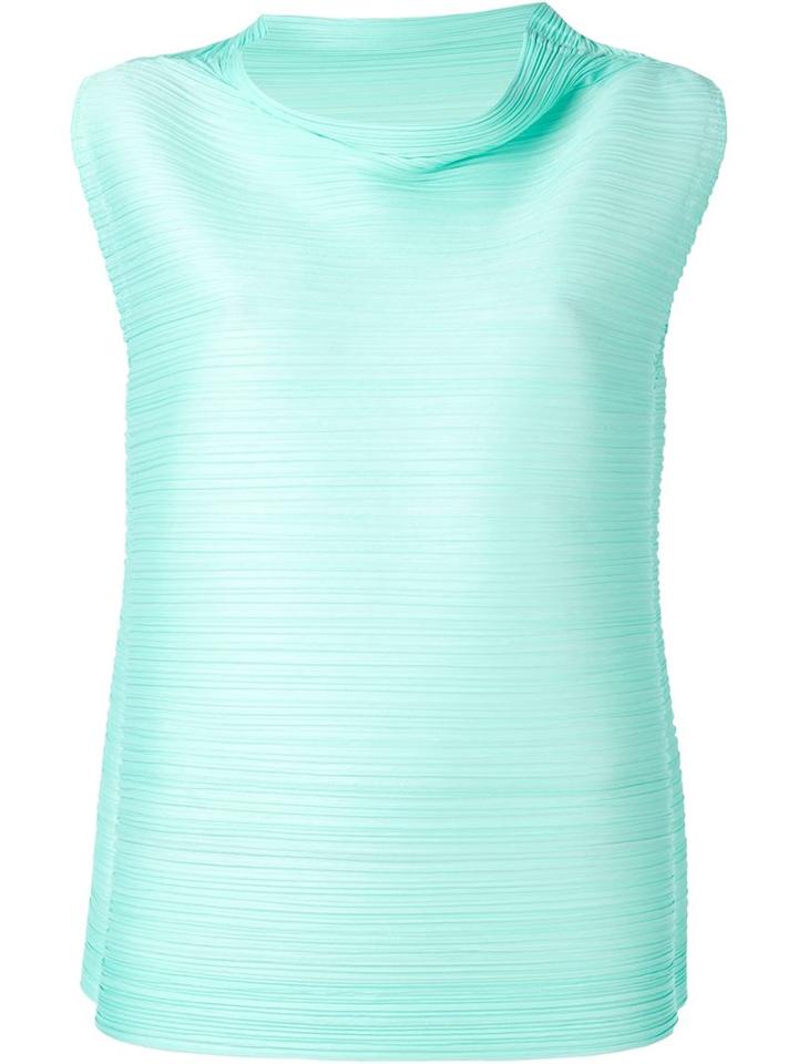 Pleats Please By Issey Miyake Standing Collar Ribbed Effect Blouse, Women's, Size: 3, Green, Polyester Taffeta