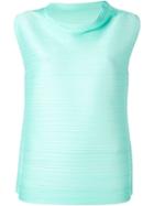 Pleats Please By Issey Miyake Standing Collar Ribbed Effect Blouse, Women's, Size: 3, Green, Polyester Taffeta