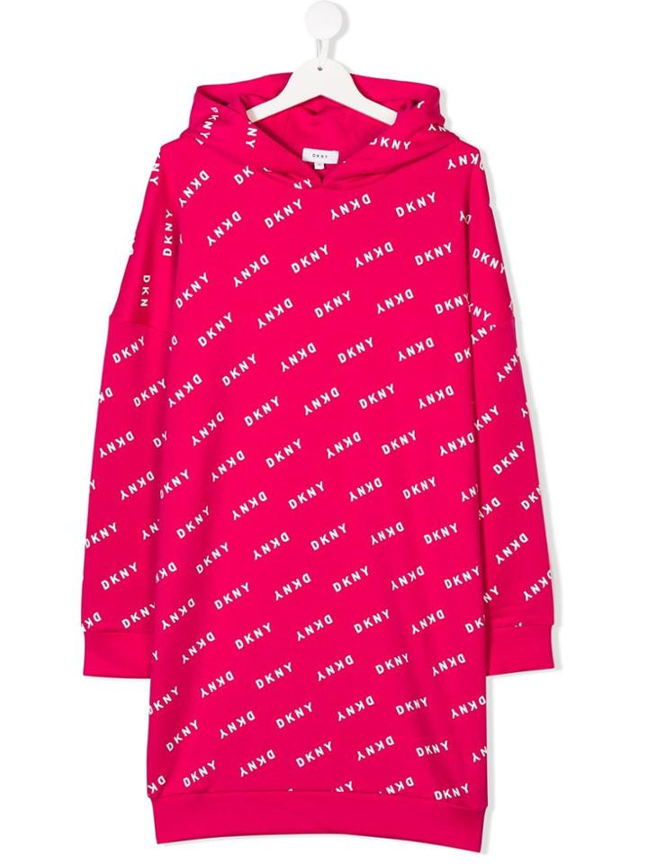 Dkny Kids Teen Logo Print Hooded Dress - Red