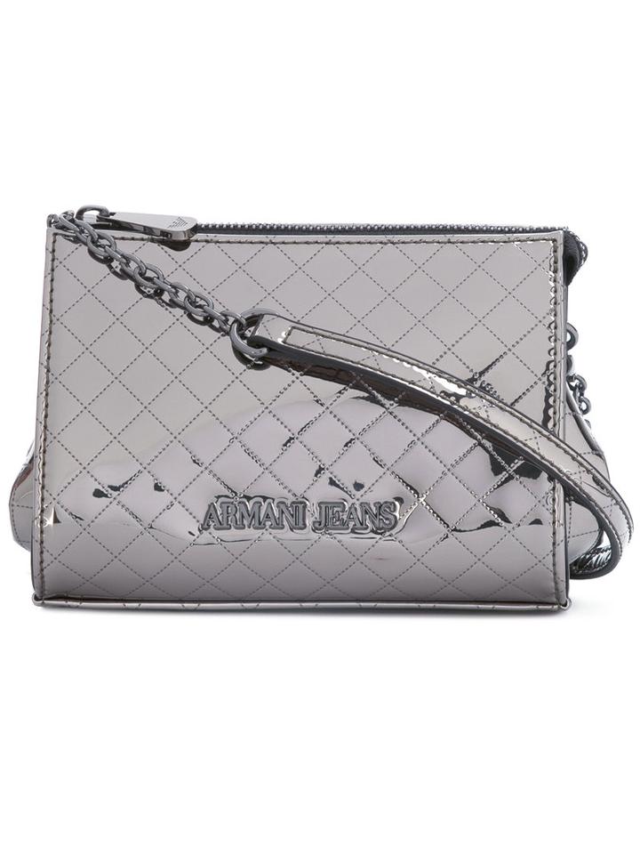 Armani Jeans - Metallic (grey) Logo Shoulder Bag - Women - Polyurethane - One Size, Polyurethane