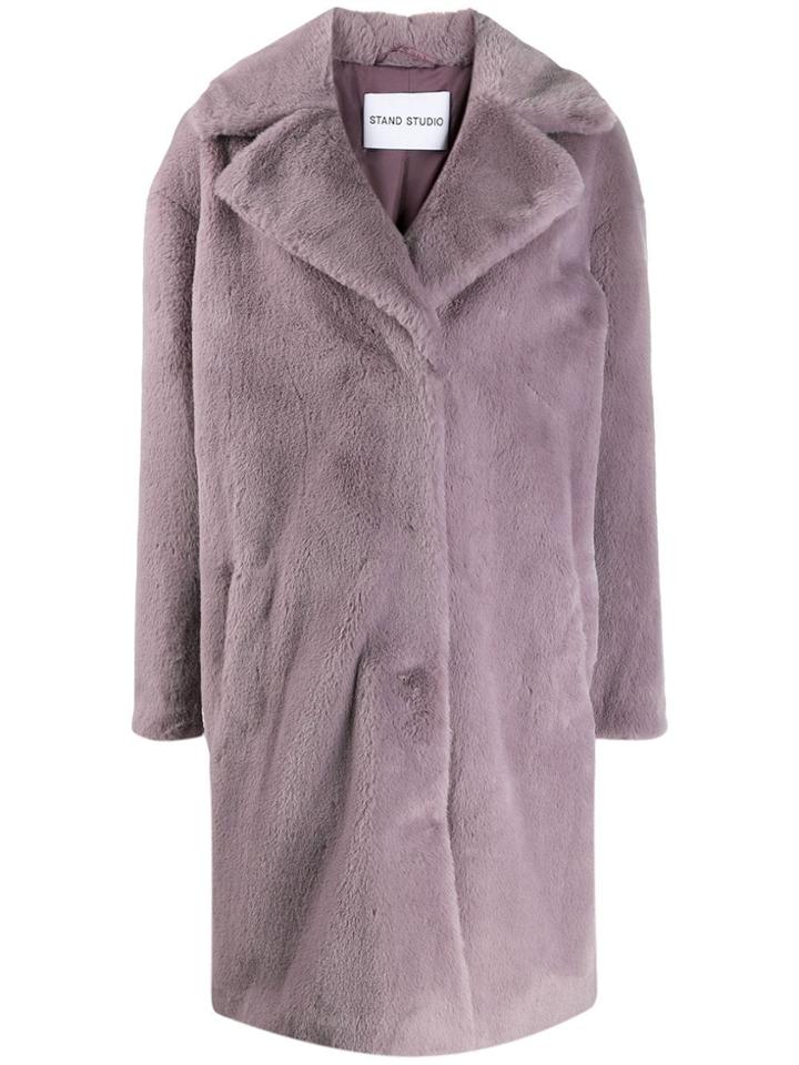 Stand Single-breasted Faux Fur Coat - Purple