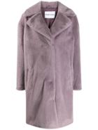 Stand Single-breasted Faux Fur Coat - Purple