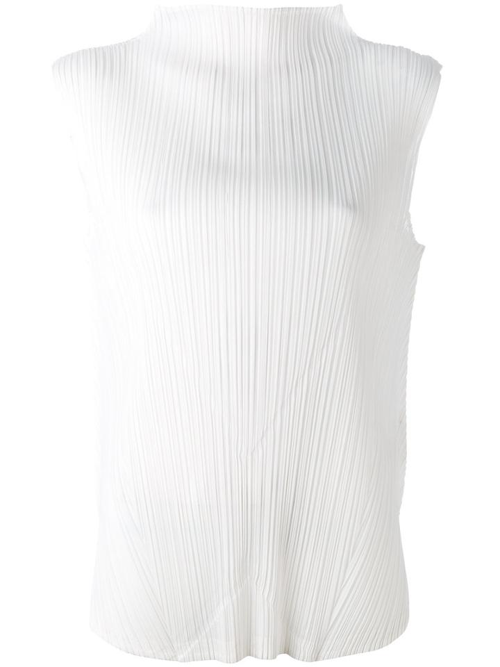 Pleats Please By Issey Miyake - Pleated High-neck Blouse - Women - Polyester - 4, White, Polyester
