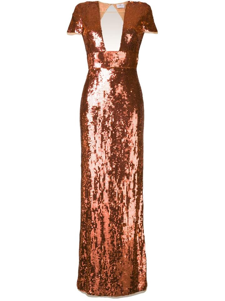 Elisabetta Franchi Sequin Embroidered Evening Dress - Orange