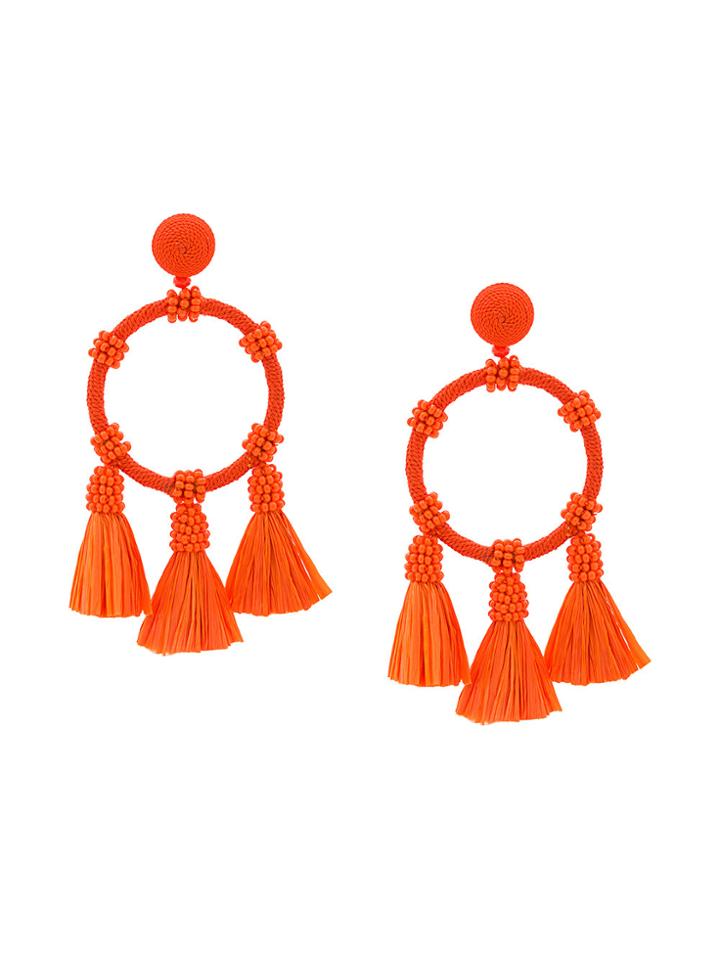 Oscar De La Renta Bead Embellished Stud Hoop Earrings - Yellow &